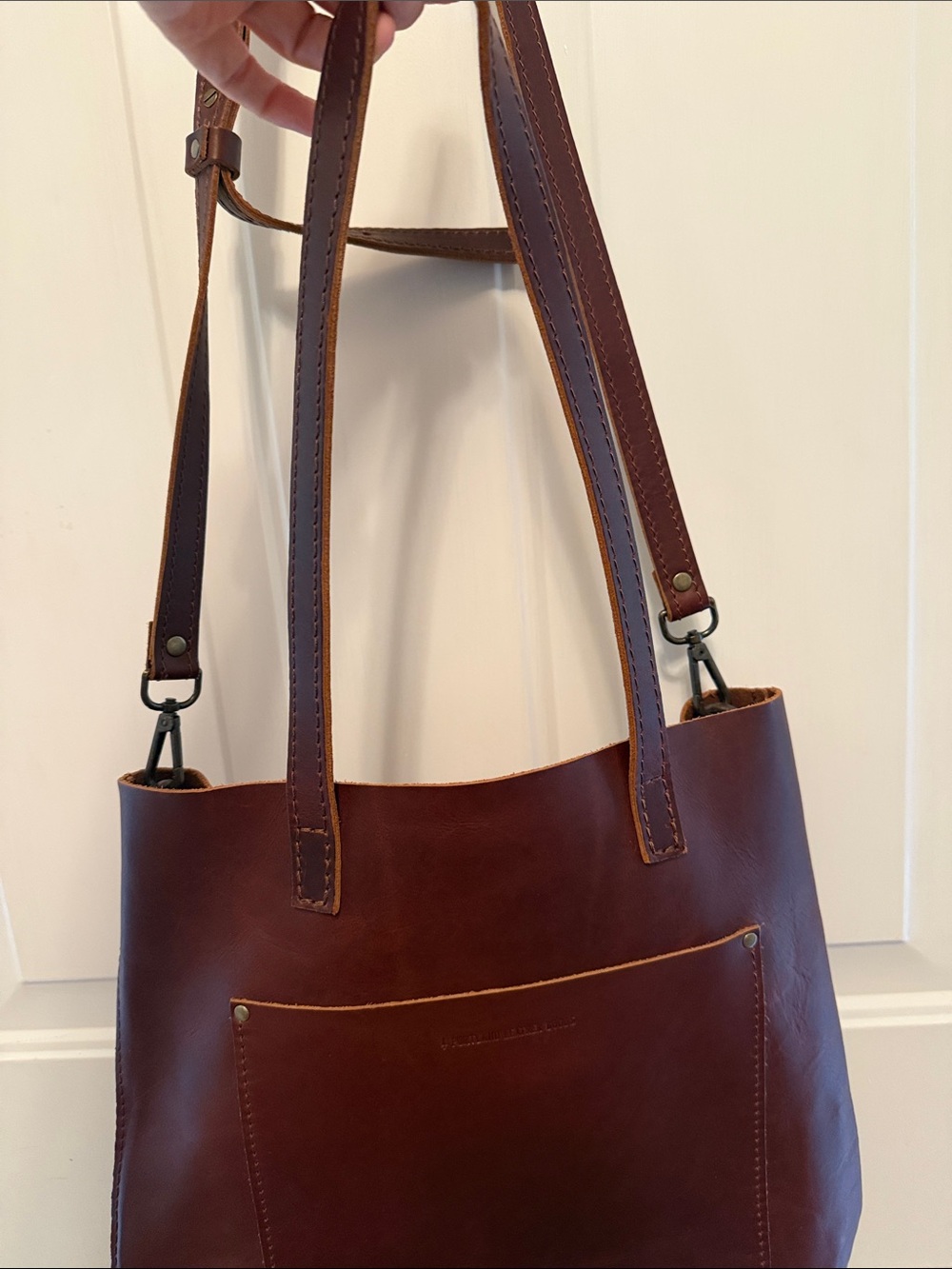 Portland Leather Goods Tote Bag in Dark Brown crossbody or use shoulder straps - Picture 3 of 14